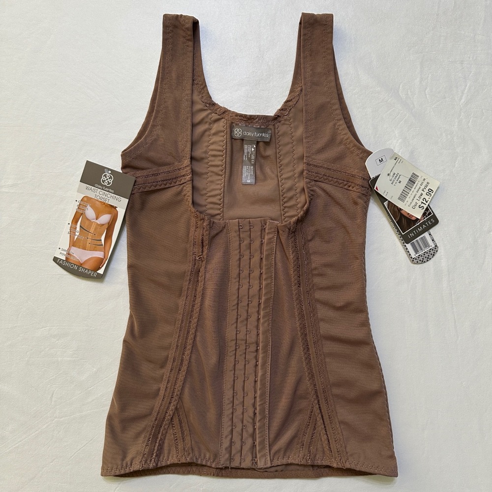 Daisy Fuentes Shapewear Waist Cincher Corset Medium Brown Mesh Corset Hook Eye